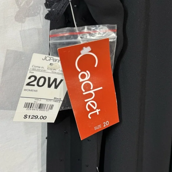 Cachet Black Beaded Evening Dress, NWT, Elegant gown, Sz 20, spaghetti strap - Picture 9 of 17